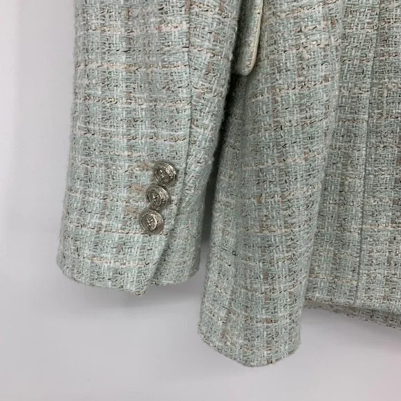 Zara Blazer Tweed Double Breasted Light Blue Blogger Fave Womens Size Medium - Picture 15 of 15
